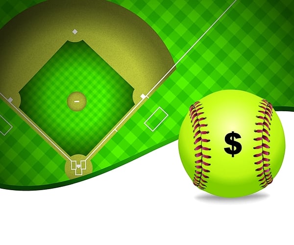 softball with $ and field illustration